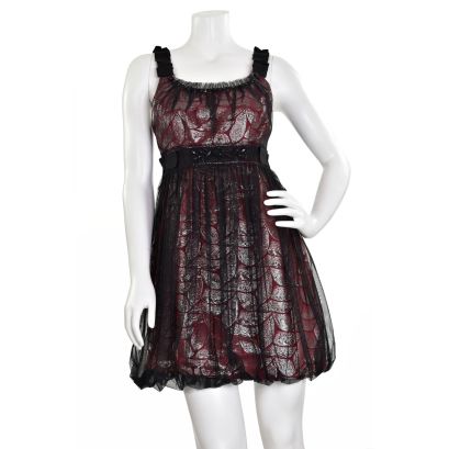 BCBGMAXAZRIA Rouge Metallic Tulle Overlay Dress sz 6
