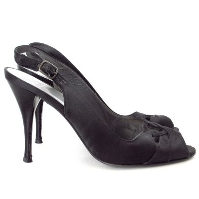 Women Peep Toe Platform Slingback Stiletto Heeled Pumps, Elegant Black Pumps