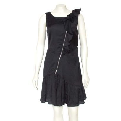 Marc by Marc Jacobs Black Asymmetrical Zip Dress with Ruffle sz 4