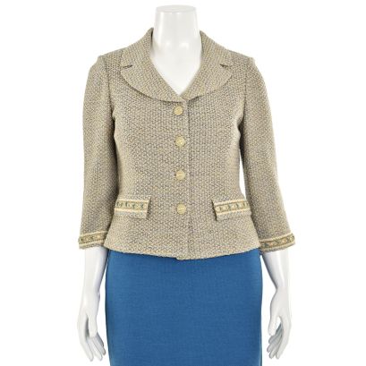 St. John Collection Taupe/Turquoise Tweed Jacket