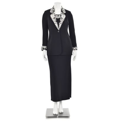 St. John Evening 2Pc Black/White Crystal Jacket & Skirt Suit sz 6