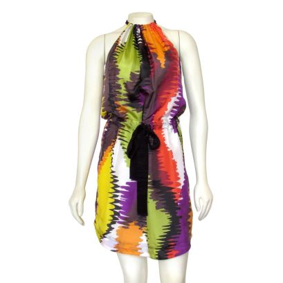 Trina Turk Wavelengths Print Silk Halter Neck Dress sz 2