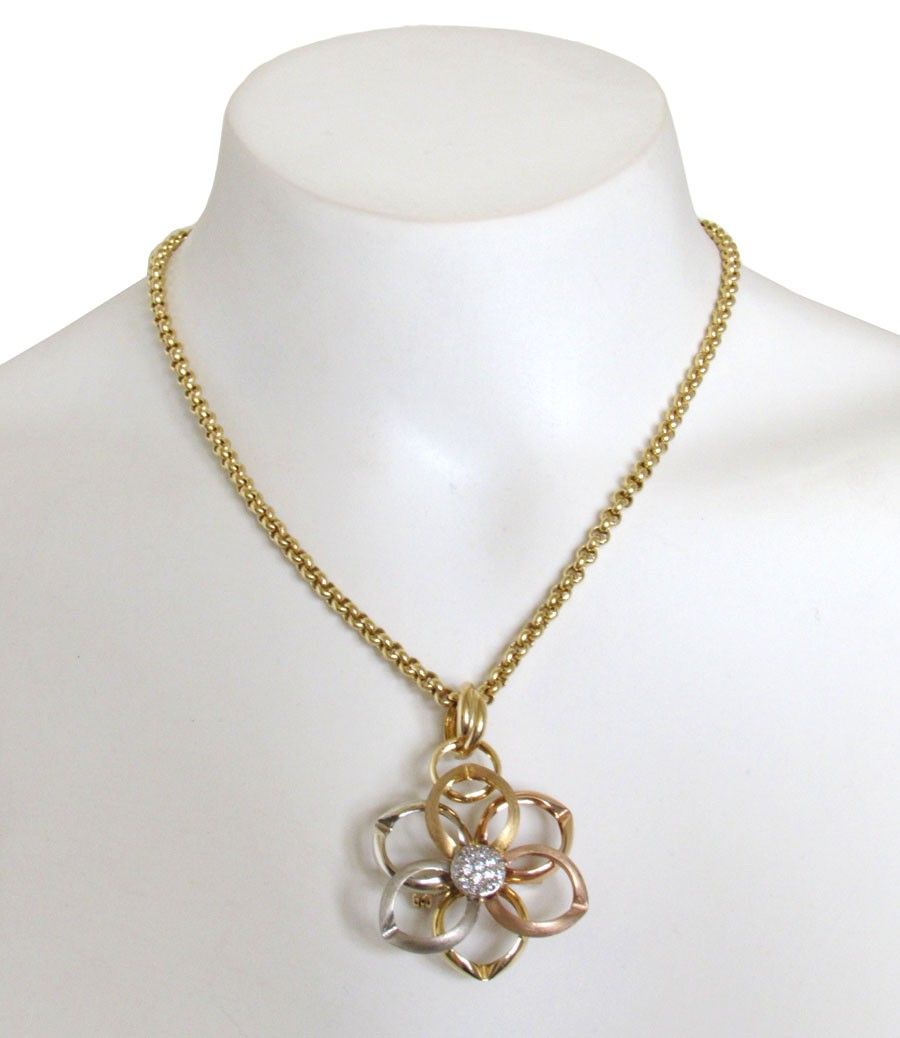 最も Gold White Yellow Color Tri 14k Flower Fin Gardening Necklace Charm Pendant  ネックレス、ペンダント