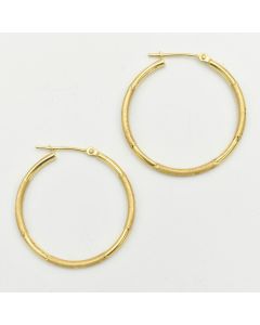 14K Yellow Gold 1" Diamond Cut Hoop Earrings