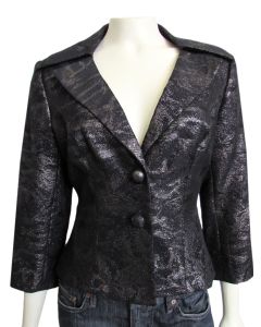 Kay Unger New York Black Metallic Wool Fitted Evening Jacket 
