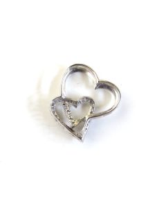 10K White Gold Diamond Double Heart Love Pendant