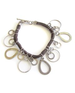 Brown Leather Toggle Bracelet with Sterling Silver Bubble Fringe