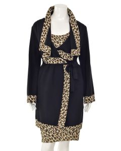 St. John Collection 3Pc Skirt Suit in Black/Leopard Print