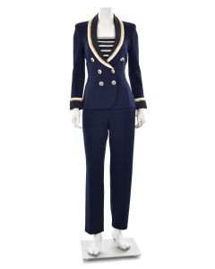 St. John Evening 2Pc Navy Shawl Collar Jacket & Pant Suit
