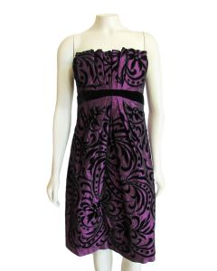 Badgley Mischka Strapless Purple Silk Cocktail Dress with Black Velvet Trim