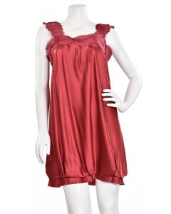 BCBGMAXAZRIA Muted Red Silk Blouson Dress with Rosettes