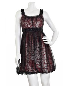 BCBGMAXAZRIA Rouge Metallic Tulle Overlay Dress