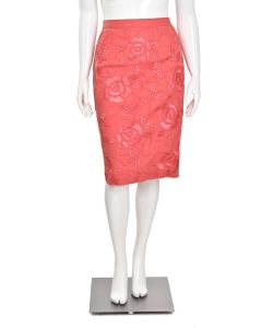 Carmen Marc Valvo Pink Coral Floral Embroidered Pencil Skirt