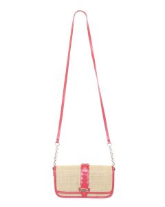 Cole Haan Cherry Red Straw Bedford Flap Shoulder Bag