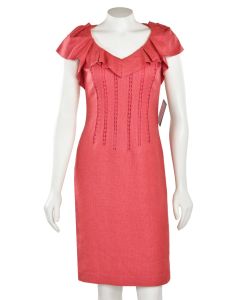 Kay Unger Woven Silk Sheath Dress in Coral
