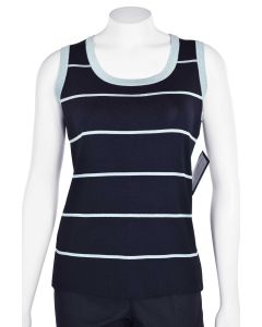 Exclusively Misook Light Blue Striped Scoop Neck Knit Top