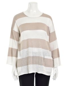 Eileen Fisher Beige Stripe Organic Linen Sweater