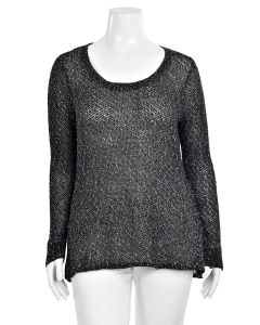 Eileen Fisher Loose Knit Linen Blend Pullover in Black/White