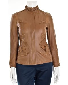 Elie Tahari Tan Embellished Leather Jacket