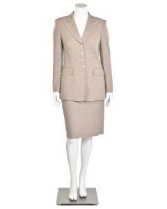 Escada 3Pc Fawn Wool Jacket, Pant & Skirt Suit