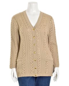 Escada Beige Cable Knit & Gold Sequin Cardigan