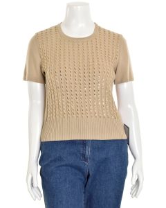 Escada Beige Cable Knit & Gold Sequin Short Sleeve Shell