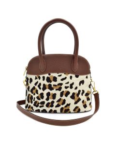 Escada Brown/Cream Leopard Calf Hair Shoulder Bag