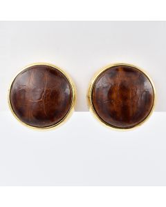 Escada Brown Croc Embossed Leather/Gold Rimmed Earrings