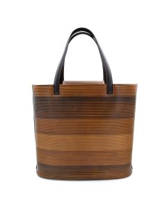 Escada Brown Ribbed Leather Tote Bag