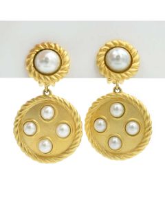 Escada Margaretha Ley Brushed Gold Pearl Drop Earrings