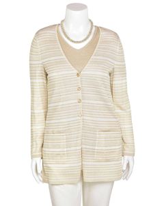 Escada Cream & Beige Shimmer Stripe Knit Cardigan