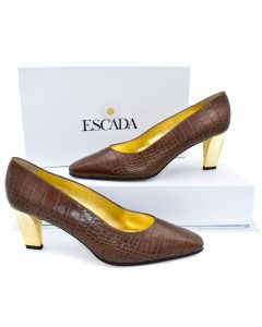Escada Dark Brown Croc Embossed Leather Heels