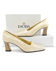 Escada Gold/Beige Croc Embossed Leather Heel