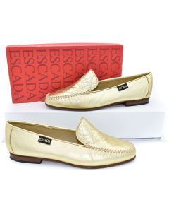 Escada Gold Quilted Leather Signature Moccasin Loafers
