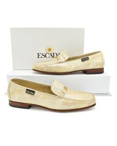 Escada Light Gold/Tan Croc Embossed Moccasin Flats