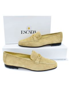 Escada Light Tan Suede Signature Moccasin Style Loafers
