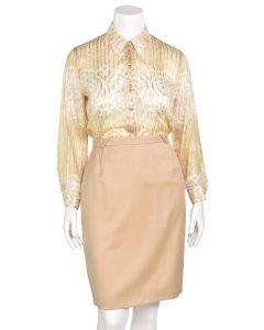 Escada Margaretha Ley Biscuit Sheer Striped Lace Print Blouse