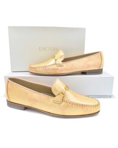 Escada Melon / Coral Snake Print Patent Leather Loafers