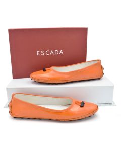 Escada Orange Patent Leather Ballet Flats