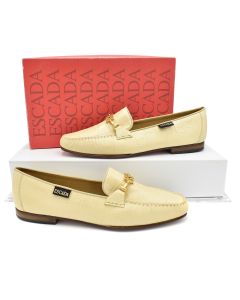 Escada Sand Croc Embossed Leather Signature Moccasin Loafer