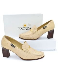 Escada Stone Ostrich Embossed Leather Heels