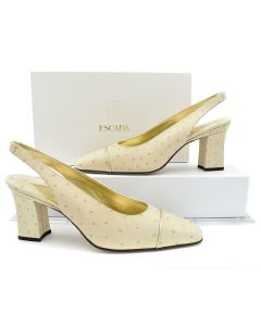 Escada Taupe Ostrich Embossed Leather Slingback Pumps