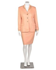 Escada 2Pc Peach Woven 100% Cashmere Jacket & Skirt Suit