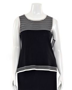 Exclusively Misook Black/White Striped Sleeveless Knit Top