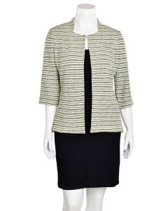 Exclusively Misook Chartreuse Striped Boulce Knit Jacket