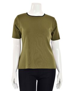Exclusively Misook Short Sleeve Olive Green Top