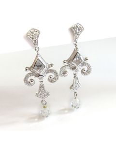 Fancy Sterling Silver Crystal Drop Earrings
