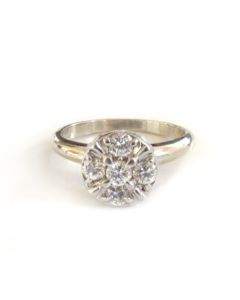 Fine 14K White Gold Flower Cluster Diamond Ring