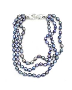 Gray Baroque Pearl 3-Strand Necklace w/ Sterling Silver Clasp