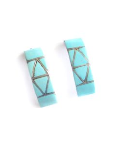Sterling Silver Turquoise Inlay Earrings, signed RK